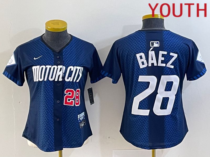 Youth Detroit Tigers #28 Baez Blue City Edition Nike 2024 MLB Jersey style 3